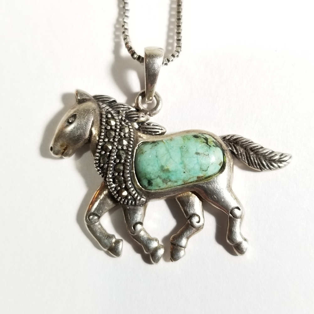 Sterling Silver Turquoise Horse Necklace 20" Chain